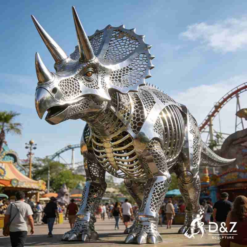 metal dinosaur sculpture