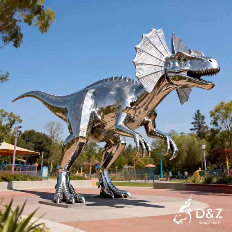 Large Metal Dilophosaurus Sculpture for Outdoor DZJ-393