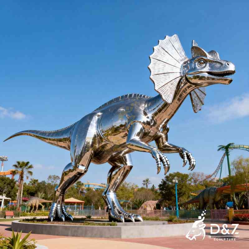 metal dinosaur sculpture