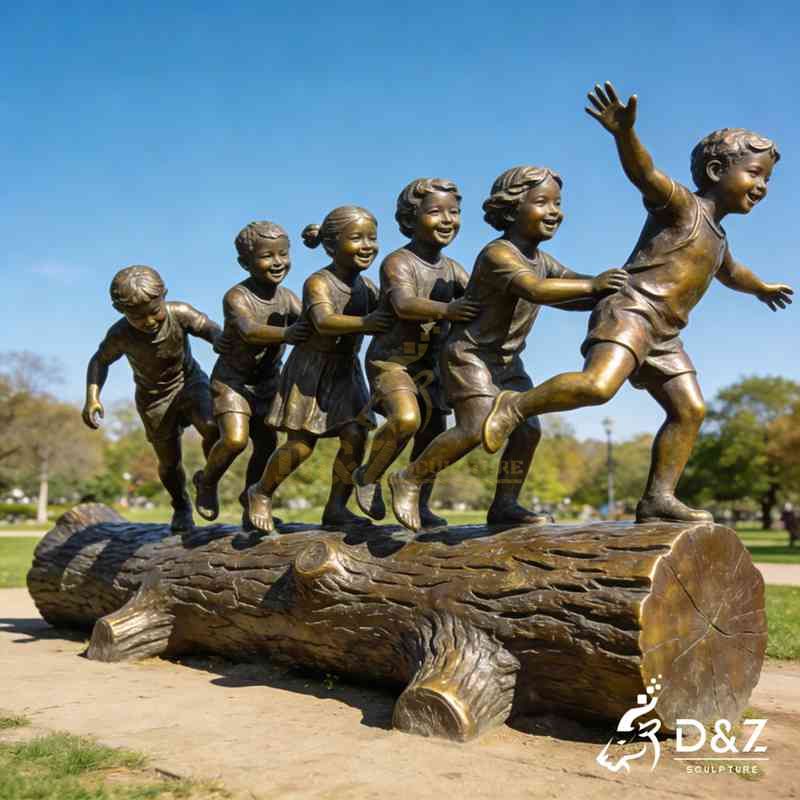 Bronze Children Statues | Whimsical Children Playing Art DZJ-399