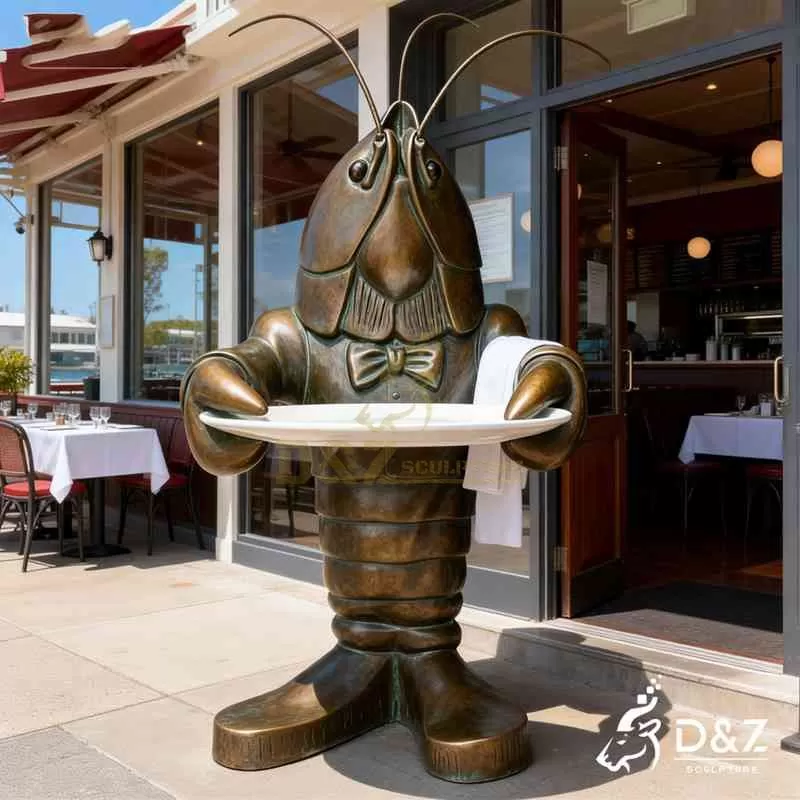 Bronze Lobster Butler Statue with Tray for Sale DZJ-408