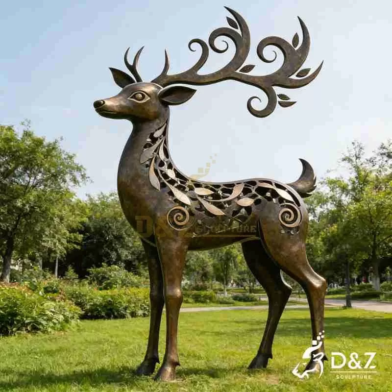 Large Outdoor Hollow Bronze Deer Statue for Sale DZJ-409