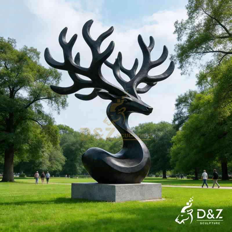 Large Outdoor Bronze Black Deer Statue for Sale DZJ-414
