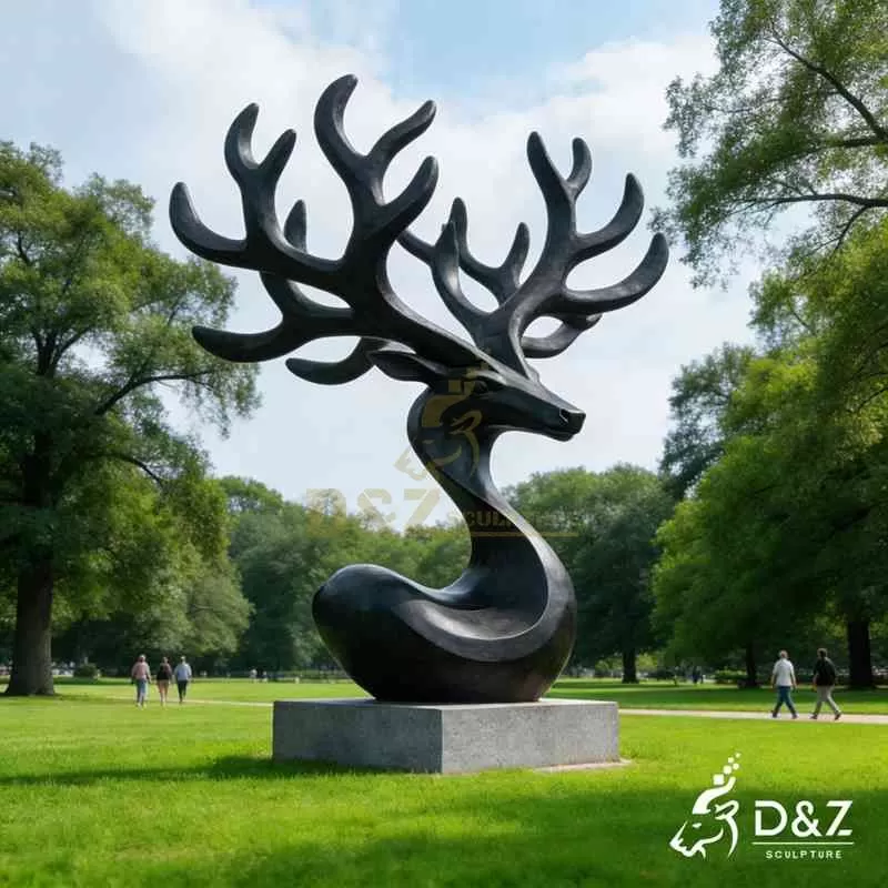 Large Outdoor Bronze Black Deer Statue for Sale DZJ-414