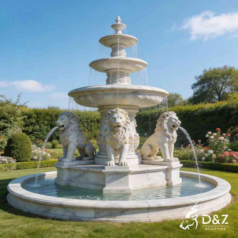 Large Outdoor Tiered Marble Lion Fountain for Sale DZJ-420