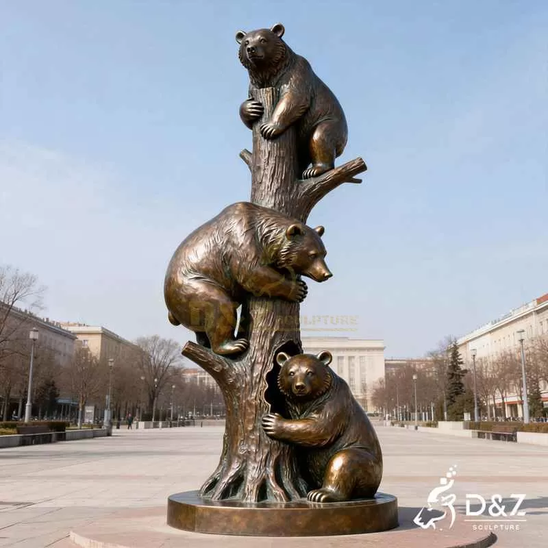 Large Modern Bronze Bear Climbing Tree Statue for Sale DZJ-435