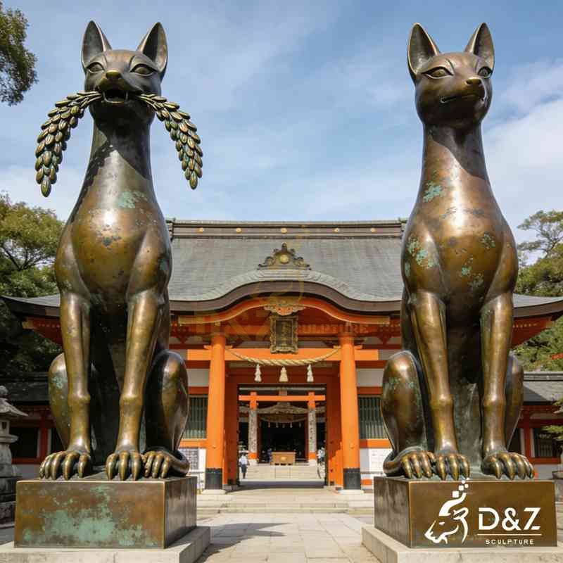 Large Bronze Japanese Fox Statue for Sale DZJ-452