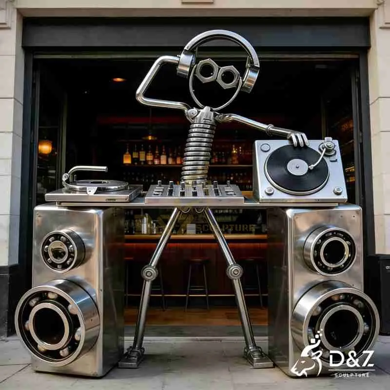 Metal DJ Sculpture: Abstract Music Figure Art DZJ-463