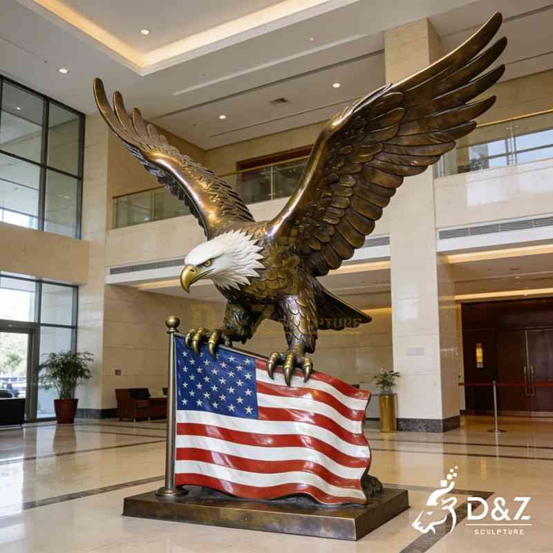 Large Bronze Bald Eagle Statue with American Flag for Sale DZJ-473