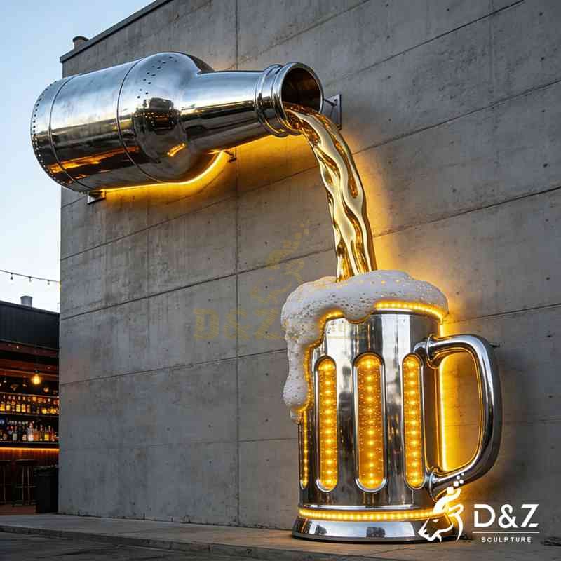 Large Beer Sculpture Metal Wall Art with LED for Sale DZJ-476