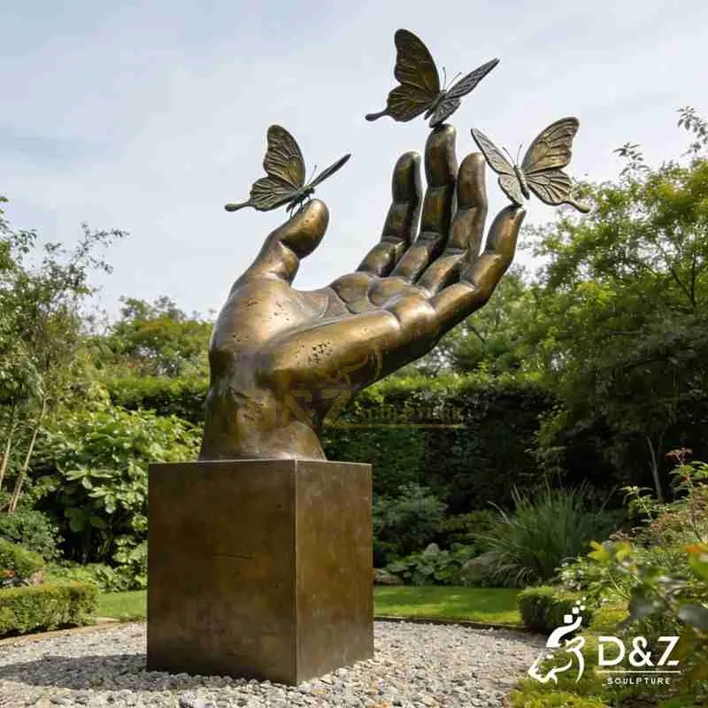 Large Bronze Hand Holding Sculpture with Butterfly for Sale DZJ-477
