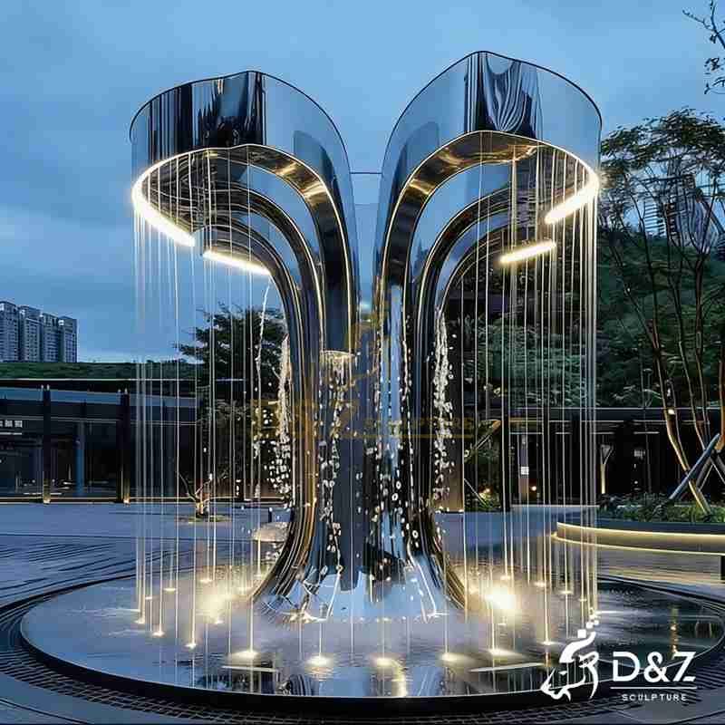 Large Metal Tall Modern Fountain with LED for Outdoor DZJ-478