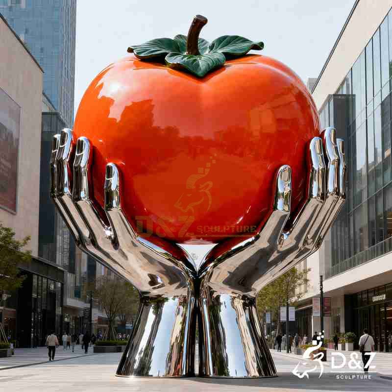 Large Metal Hand Art Sculpture Holding Persimmon for Sale DZJ-479