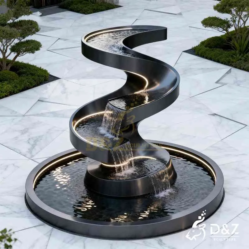 Black Modern Spiral Metal Staircase Fountain for Outdoor DZJ-480