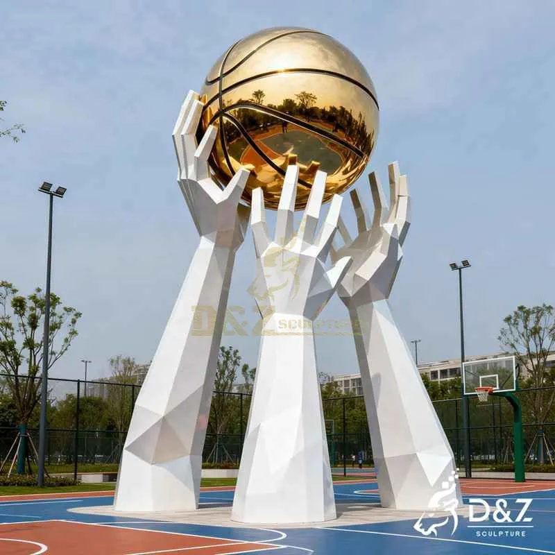 Large Metal White Hand Sculpture Holding Basketball DZJ-488