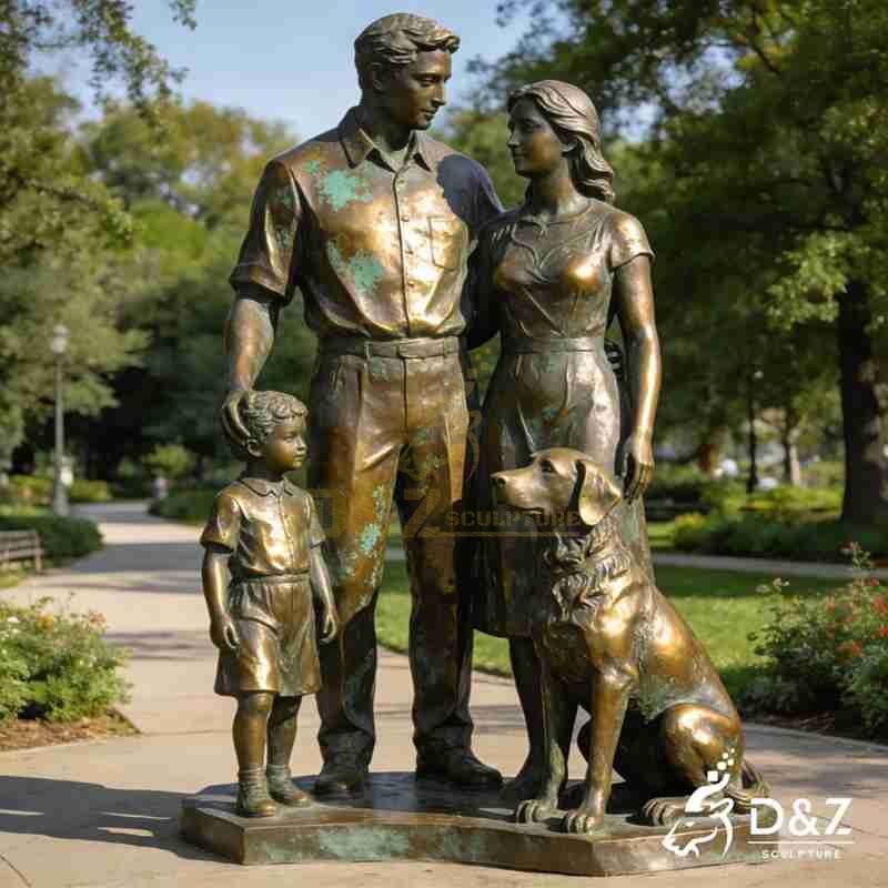 Large Bronze Family Sculpture with Dog for Garden DZJ-491