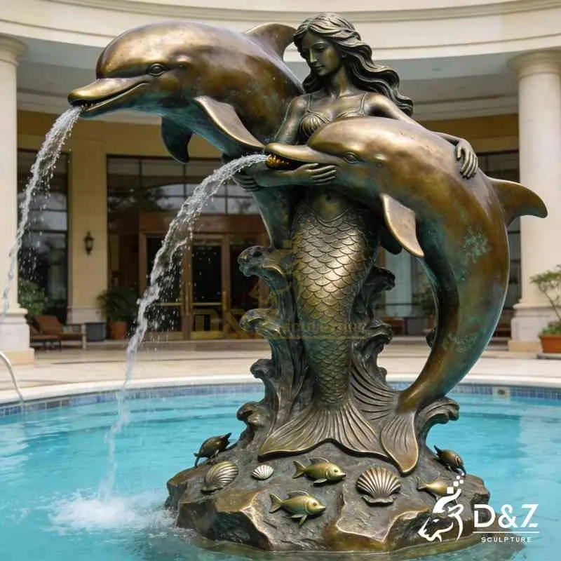 Large Bronze Mermaid and Dolphin Fountain for Outdoor DZJ-494