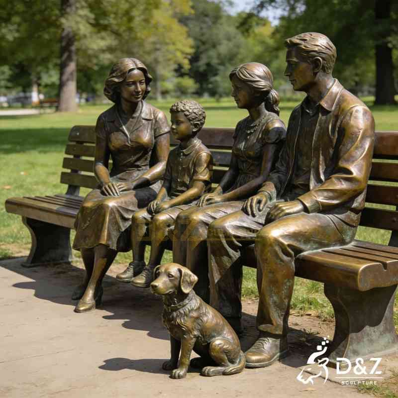 Custom Bronze Family Bench Sculpture for Garden DZJ-495