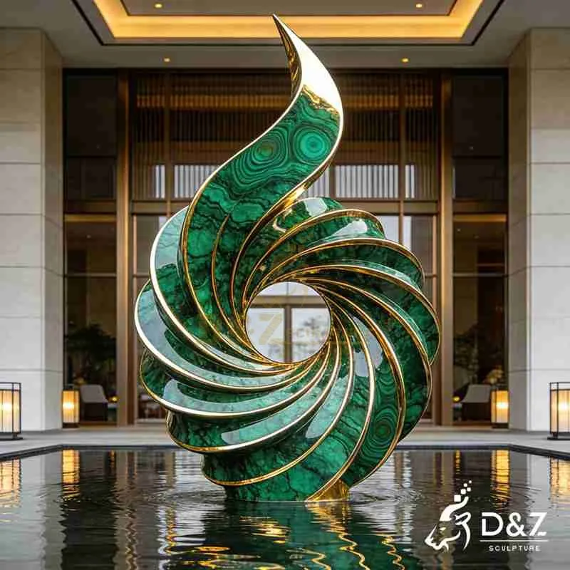 Large Modern Green Metal Vortex Sculpture | Spiral Art DZJ-500
