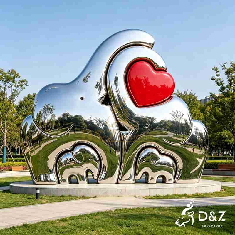 Large Abstract Metal Elephant Family Sculpture for Sale DZJ-506