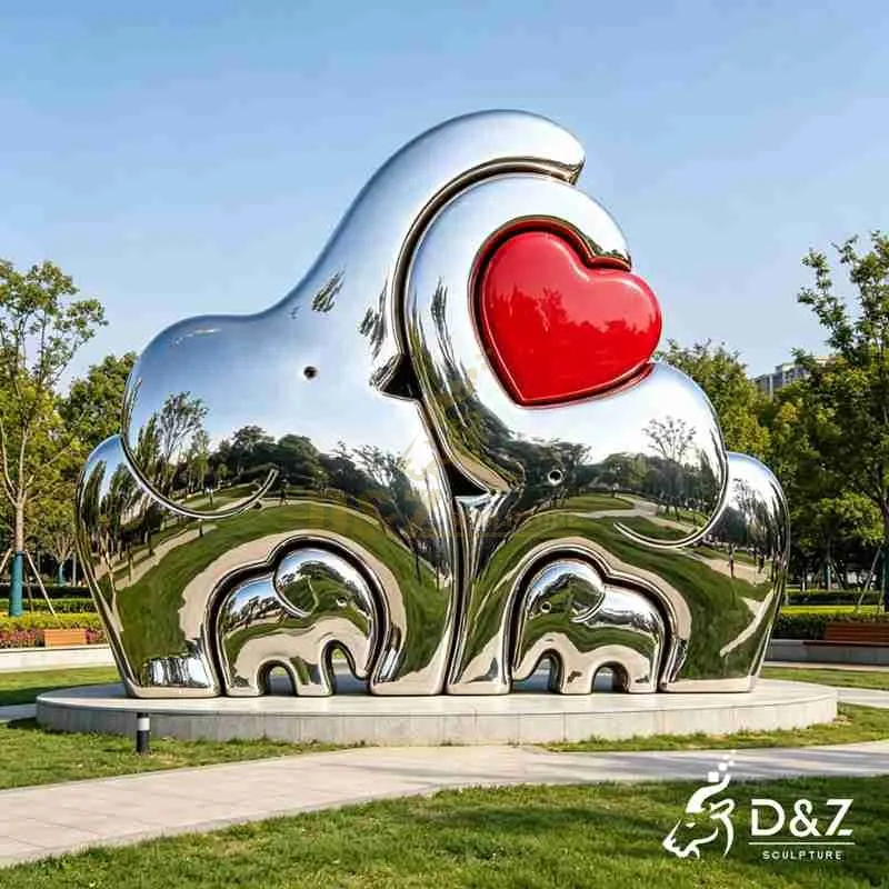 Large Abstract Metal Elephant Family Sculpture for Sale DZJ-506