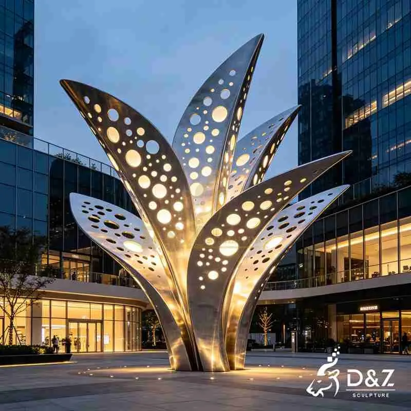 Large Metal Leaf Art Sculpture with LED Lighting DZJ-517