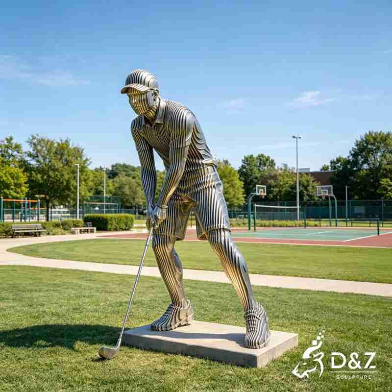 abstract metal golfer sculpture