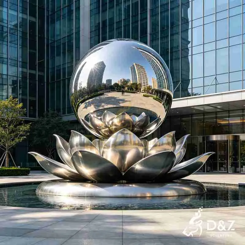 Metal lotus sculpture with Sphere for Garden DZJ-521