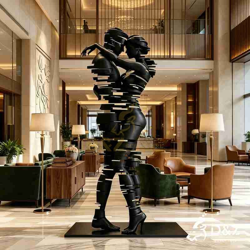 Black Metal Abstract Lovers Embrace Sculpture for Home DZJ-532