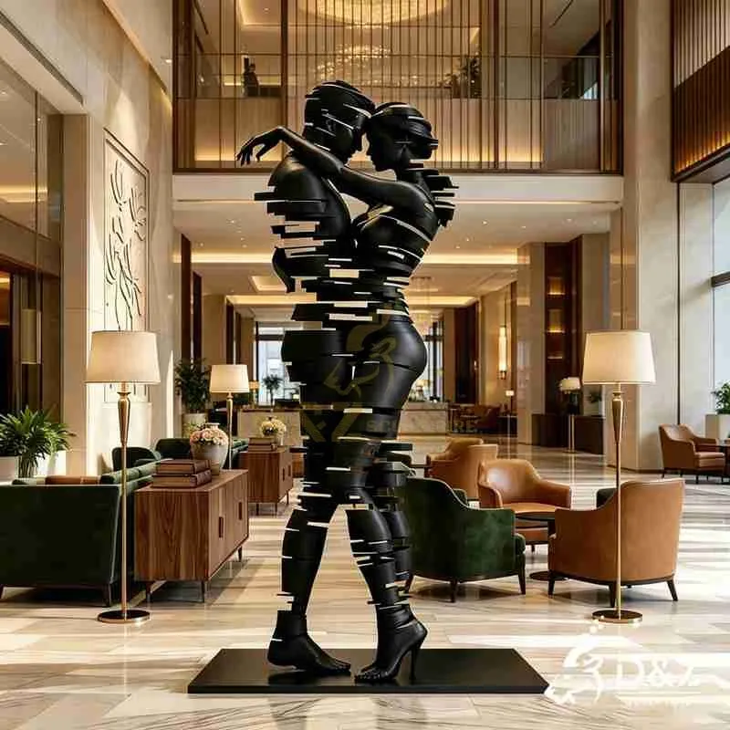 Black Metal Abstract Lovers Embrace Sculpture for Home DZJ-532