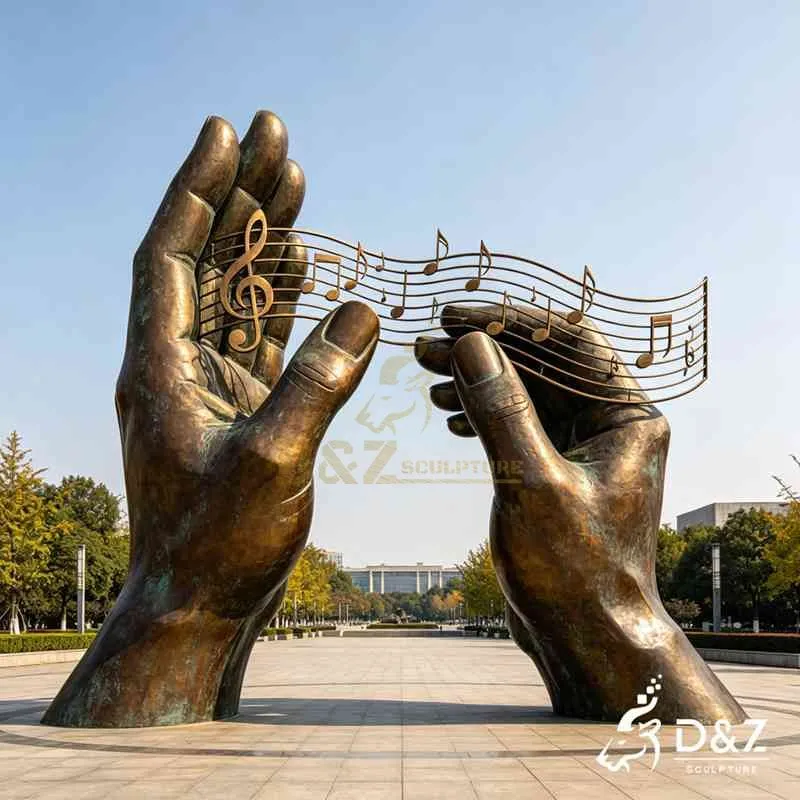 Large Bronze Two Hands Sculpture Holding Musical Note DZJ-535