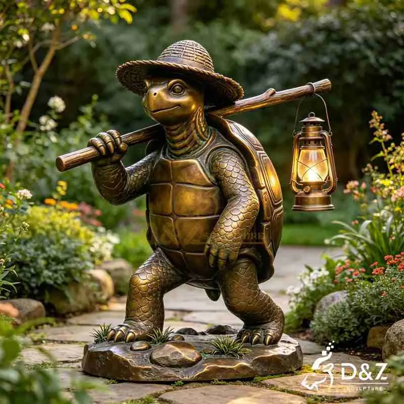 Turtle Garden Statue | Large Outdoor Bronze Turtle Lamp DZJ-539