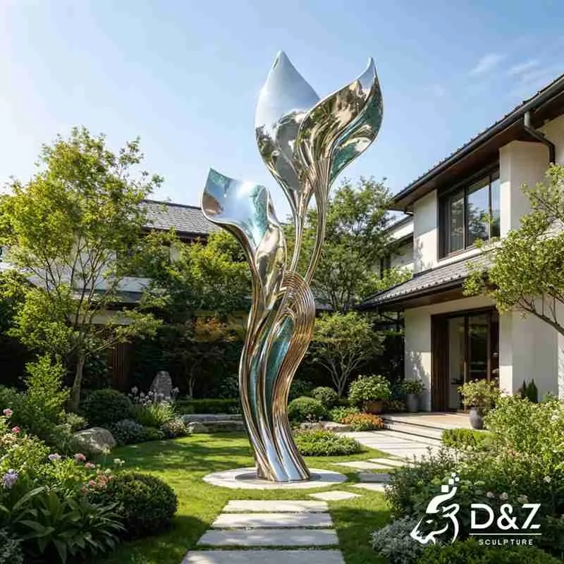 Large Metal Orchid Sculpture on Stand Abstract Flower Art DZJ-540