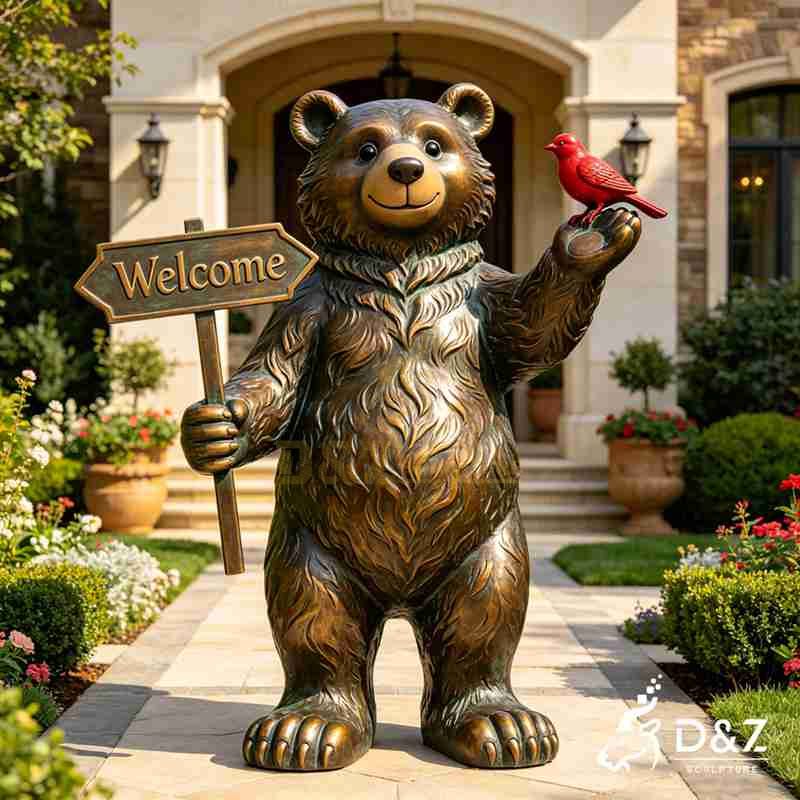Large Bronze Welcome Bear Garden Statue for Outdoor DZJ-543