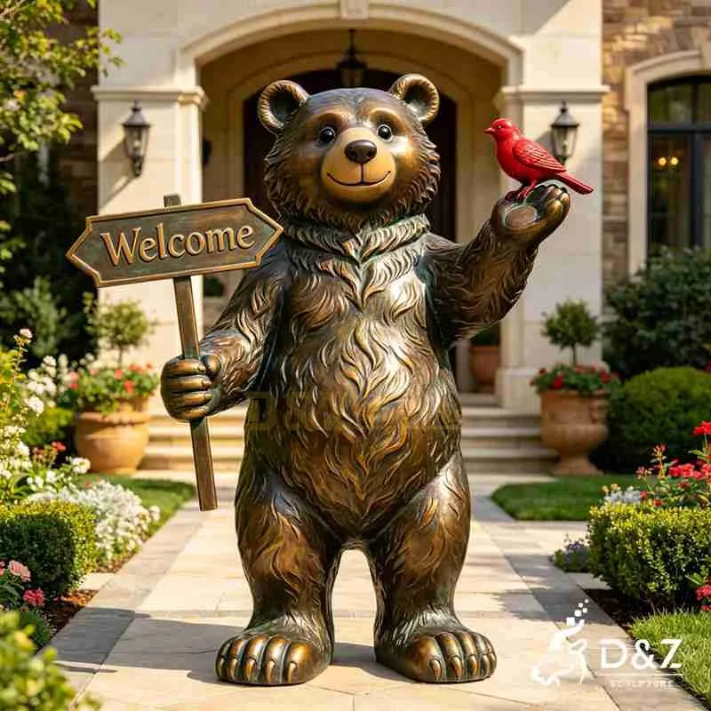 Large Bronze Welcome Bear Garden Statue for Outdoor DZJ-543