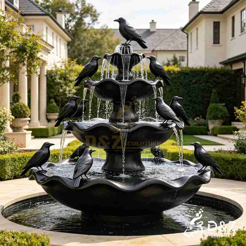 metal crow water fountain