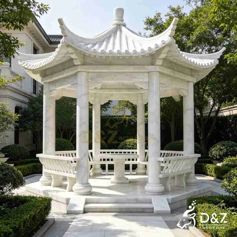 Large White Marble Chinese Style Gazebo | Hexagon Design DZJ-549