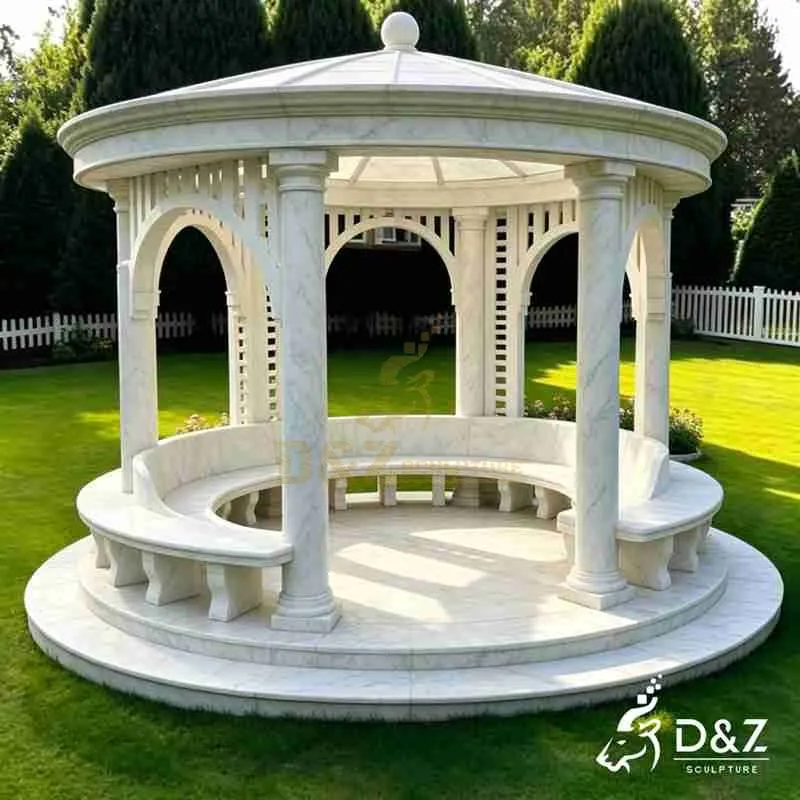Large White Marble Semi Enclosed Gazebo | Modern Round Design DZJ-557