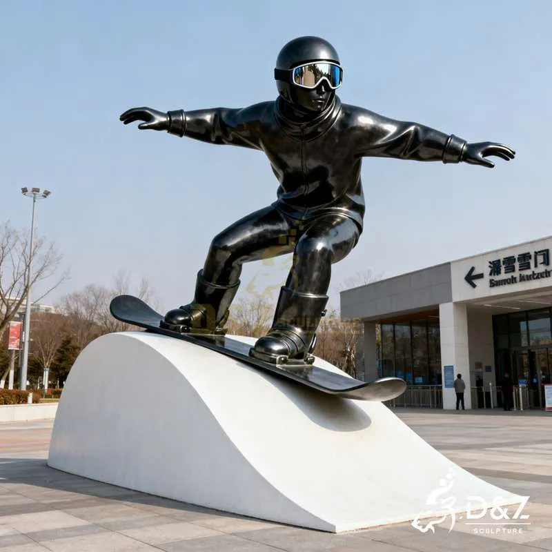 Metal Skier Sculpture | Modern Ski Sports Art DZJ-558