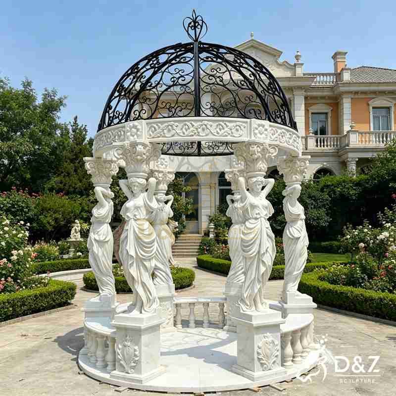 White Greek Goddess Marble Column Gazebo for Sale DZJ-559