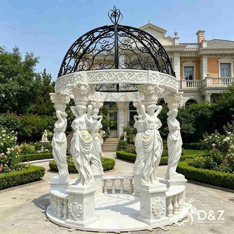 White Greek Goddess Marble Column Gazebo for Sale DZJ-559