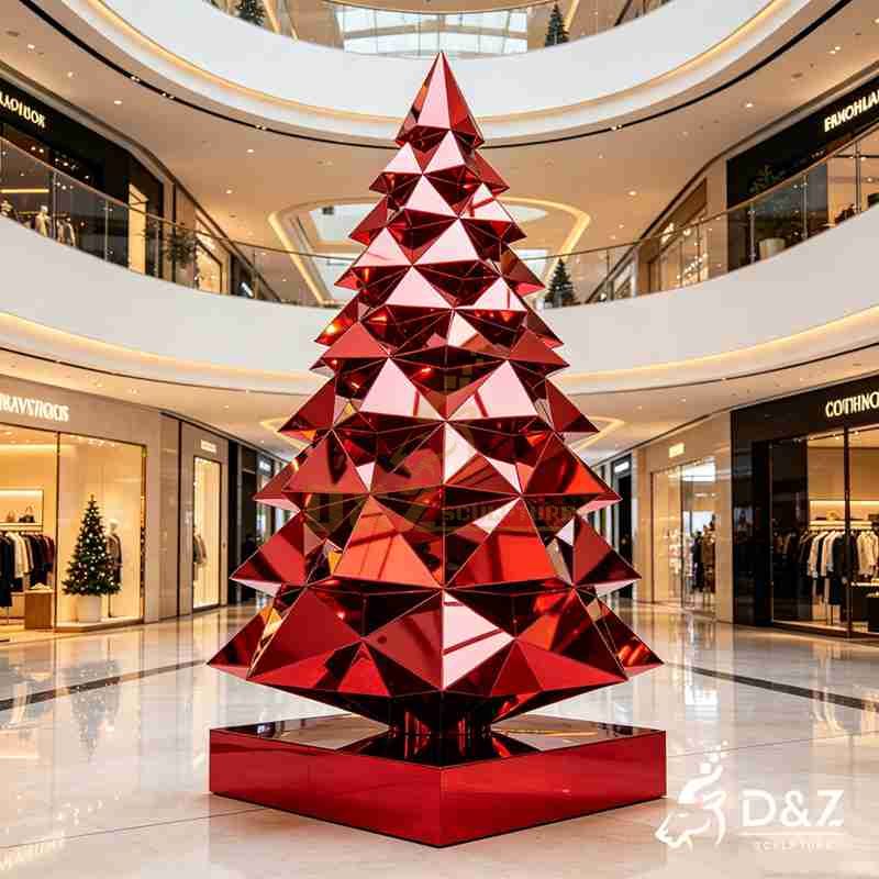 Red modern abstract metal Christmas tree sculpture for sale DZ-534
