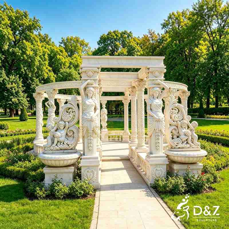Large White Marble European Style Pergola for Outdoor DZJ-569