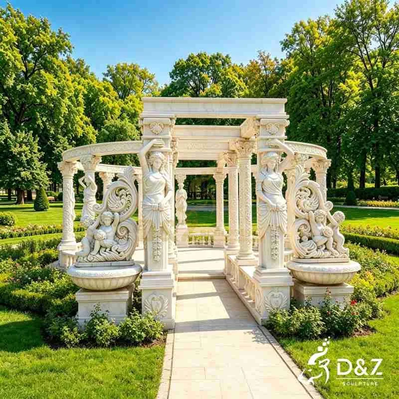 Large White Marble European Style Pergola for Outdoor DZJ-569