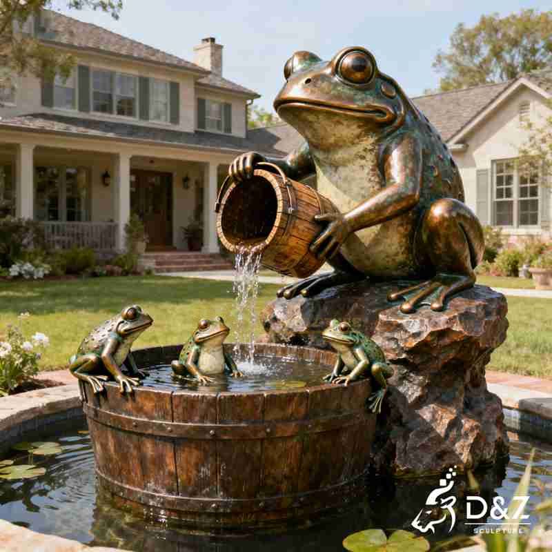 Large Outdoor Bronze Frog Pond Fountain for Sale DZJ-571
