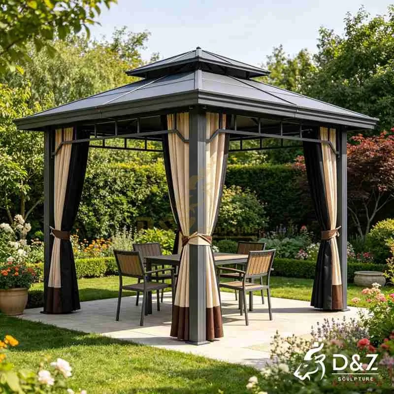 Modern Metal Square Double Roof Gazebo With Curtains for Garden DZJ-583