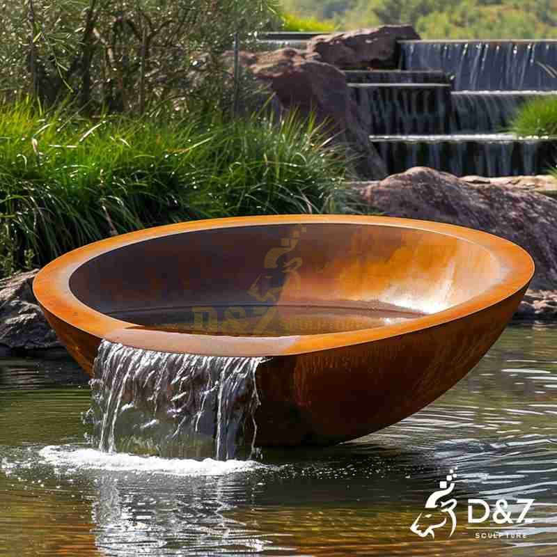 corten steel water bowl fountain4