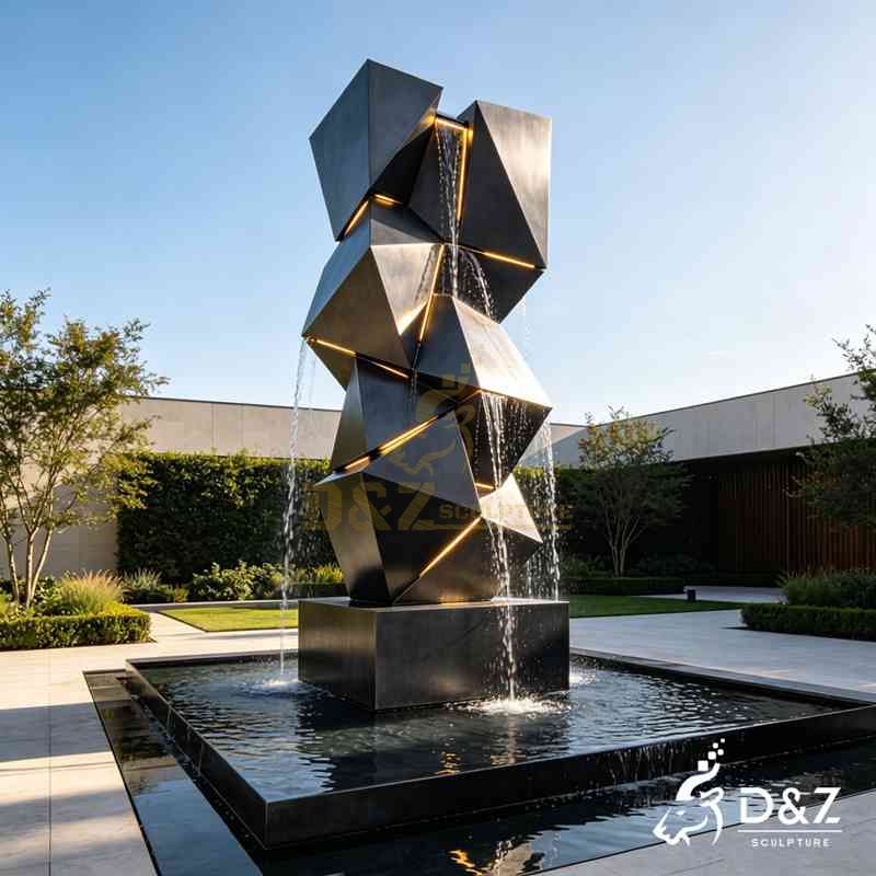 Large Black Modern Metal Geometric Fountain for Outdoor DZJ-585