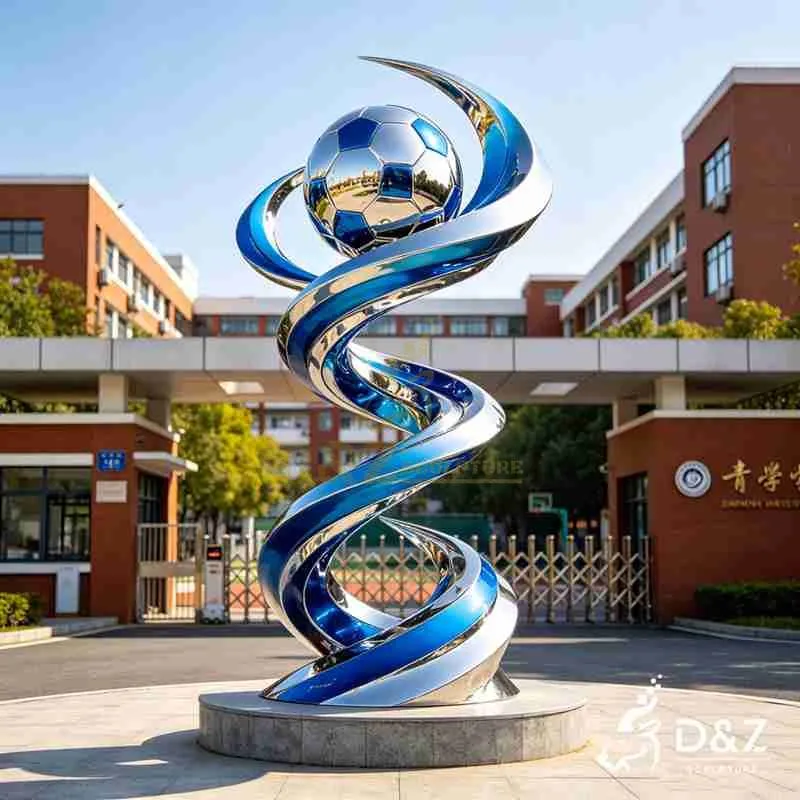 Levitating Football Sculpture | Large Modern Metal Spiral Art DZJ-592