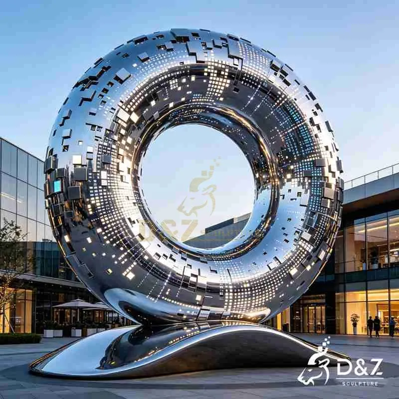 Large Modern Metal Donut Sculpture | Technology Art DZJ-599
